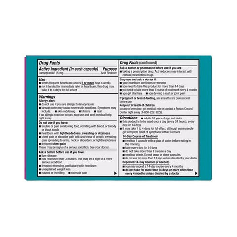 Prevacid, 24 Hr Acid Reducer, 15mg, 14 Capsules