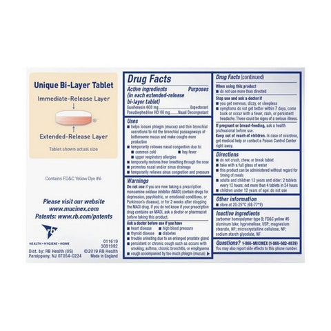 Mucinex, Vitamin D 12 Hour Expectorant & Nasal Decongestant, 18 Tablets
