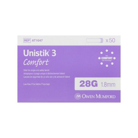 Unistik 3, Comfort Safety Lancets 28 Gauge, 50 Count