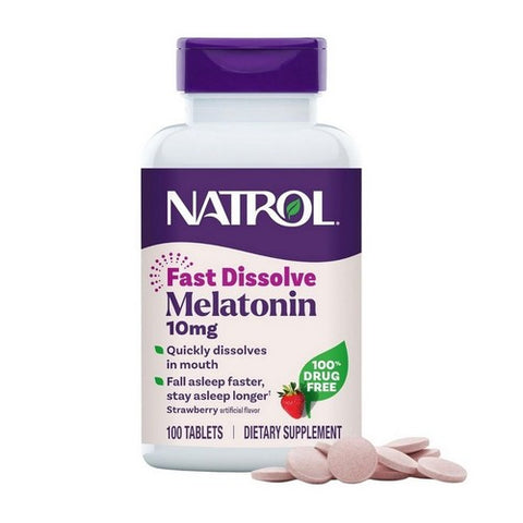 Natrol, Melatonin Fast Dissolve Maximum Strength Strawberry, 10 mg, 100 Tablets