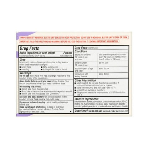 Sunmark, Allergy Relief, 60 mg, 24 Tabs