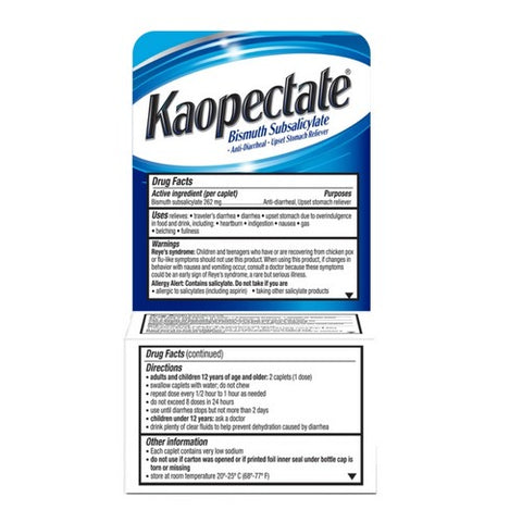 Kaopectate, Bismuth Subsalicylate Diarrhea & Upset Stomach Reliever Coated Caplets, 28 Count