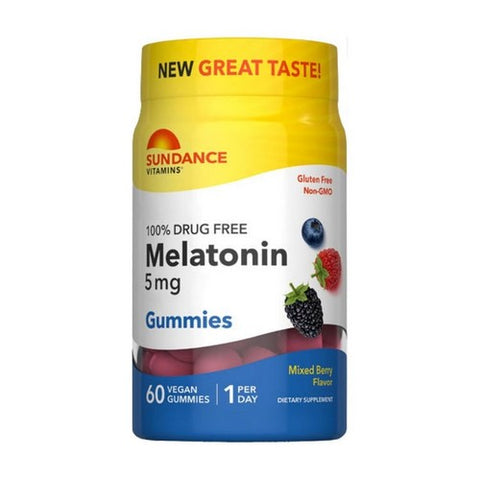 Sundance, Vitamins Melatonin Vegan Gummies Natural Mixed Berry Flavor, 5 Mg, 60 Gummies
