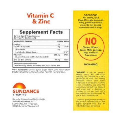 Sundance, Vitamins Vitamin C + Zinc Vegetarian Gummies, 36 Count