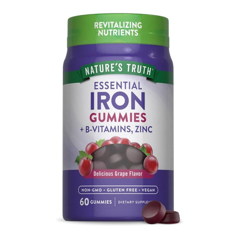 Nature's Truth, Essential Iron + B-Vitamins, Zinc Gummies Natural Grape Flavor, 60 Gummies