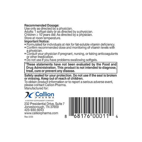 Callion Pharma, Dekas Plus, 60 Softgels
