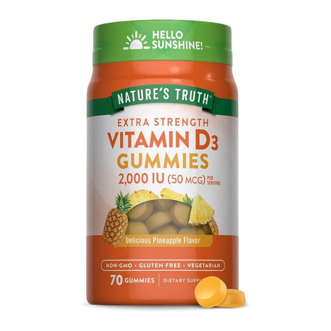 Nature's Truth, Extra Strength Vitamin D3 Gummies Natural Pineapple, 70 Count