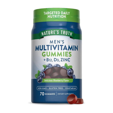 Nature's Truth, Men's Multivitamin + B-12, D3, Zinc Gummies Natural Blueberry Flavor, 70 Count