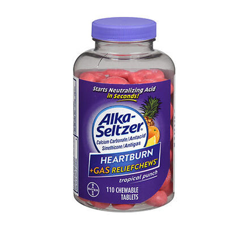 Bayer, Alka-Seltzer Heartburn + Gas Relief Chews Chewable Tablets Tropical Punch, 110 Chews