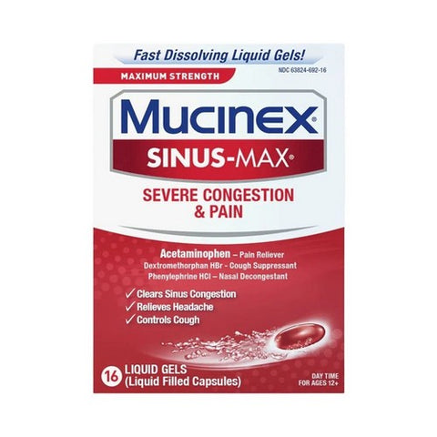 Mucinex, Sinus-Max Severe Congestion and Pain, 16 Caplets
