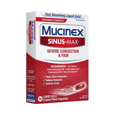 Mucinex, Sinus-Max Severe Congestion and Pain, 16 Caplets