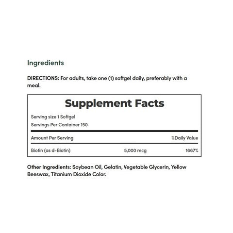 Nature's Bounty, Biotin Vitamin Supplement, 5000 mcg, 150 Softgels
