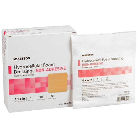 McKesson, Foam Dressing 4 X 4 Inch Without Border Film Backing Nonadhesive 16-4737, Box Of 10