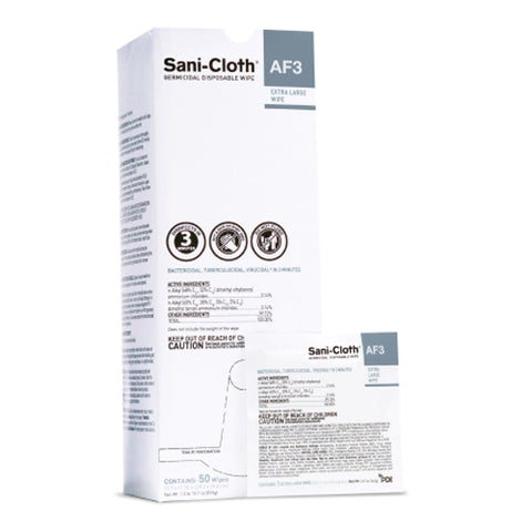Professional Disposables, Sani-Cloth AF3 Surface Disinfectant Cleaner Wipes X-Large Individual Packet, Box Of 50