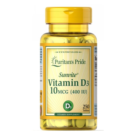 Puritan's Pride, Vitamin D3 10 mcg (400 IU), 250 Tablets
