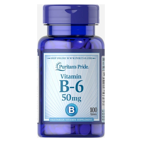 Puritan's Pride, Vitamin B-6 (Pyridoxine Hydrochloride) 50 mg, 100 Tablets