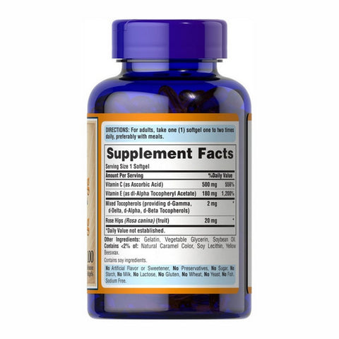 Puritan's Pride, Vitamin C & E 500 mg/400 IU with Rose Hips, 100 Softgels