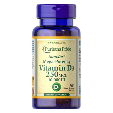 Puritan's Pride, Vitamin D3 250 mcg (10,000 IU), 200 Softgels