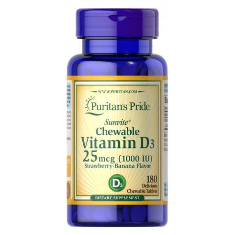 Puritan's Pride, Chewable Vitamin D3 25 mcg (1000 IU), 180 Tablets