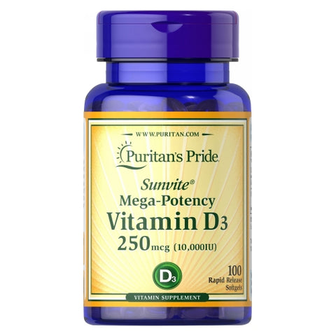 Puritan's Pride, Vitamin D3 250 mcg (10,000 IU), 100 Softgels