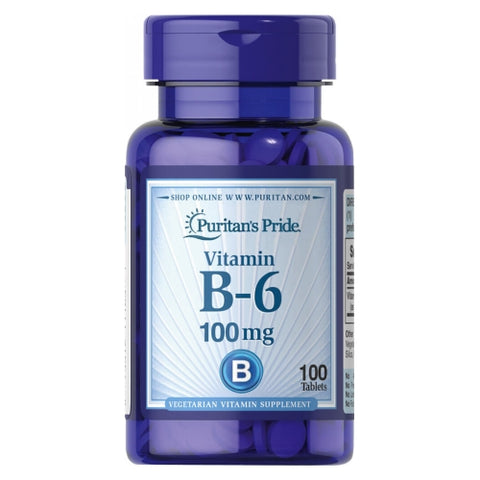 Puritan's Pride, Vitamin B-6 (Pyridoxine Hydrochloride), 100 mg, 100 Tablets