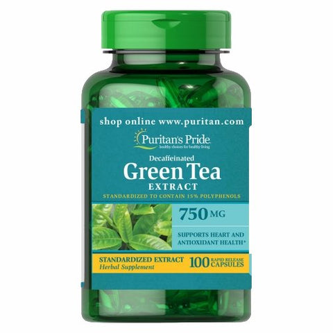 Puritan's Pride, Decaffeinated Green Tea Standardized Extract, 750 mg, 100 Capsules