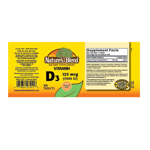 Nature's Blend, Vitamin D3, 125mcg (5000IU), 100 Softgels