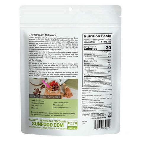 Sunfood Superfoods, Cacao Powder Organic, 8 Oz