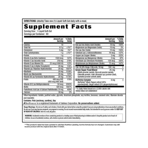 Irwin Naturals, Only One Liquid-Gel Multi WITH Iron Multivitamins, 60 Softgels
