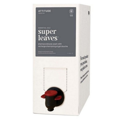 Attitude, 2 In 1 Mens Super Leaves Peppermint And Sweet Orange Shampoo And Bodywash Refill, 2 Litre