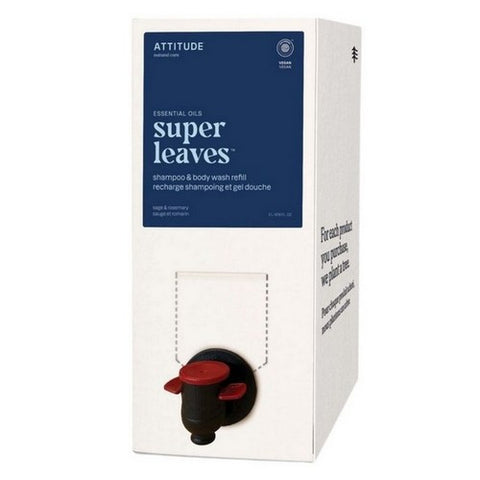 Attitude, 2-in-1 Mens Super Leaves Sage and Rosemary Shampoo And Bodywash Refill, 2 Litre