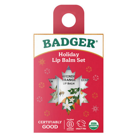 Badger Balm, Holiday Lip Balm Set Red, .15 Oz
