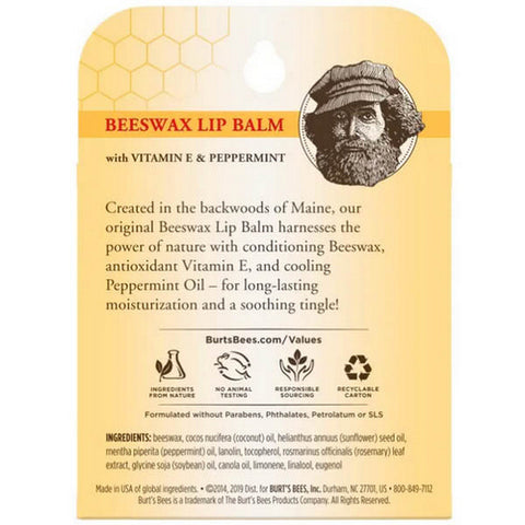 Burts Bees, Beeswax Lip Balm, 4 Count