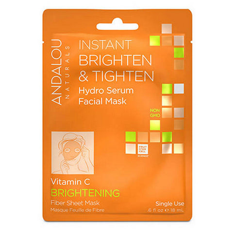 Andalou Naturals, Beauty 2 Go Brighten & Tighten Facial Sheet Mask, 0.6 Oz