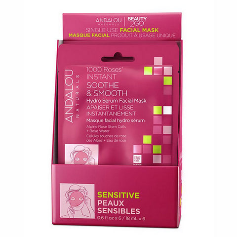 Andalou Naturals, 1000 Roses Instant Soothe & Smooth Sheet Mask, 0.6 Oz