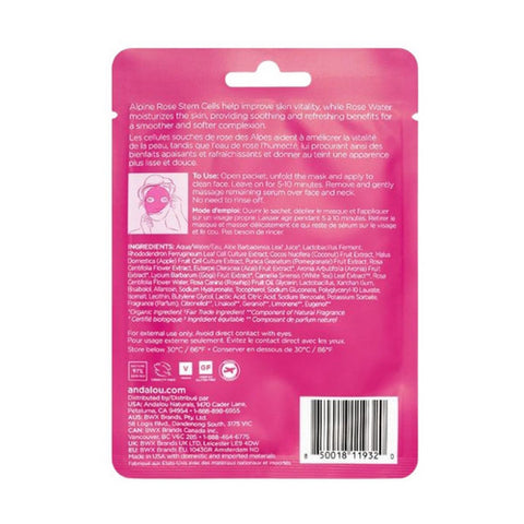 Andalou Naturals, 1000 Roses Instant Soothe & Smooth Sheet Mask, 0.6 Oz