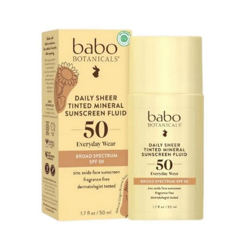 Babo Botanicals, Daily Sheer Fluid Tinted Sunscreen SPF 50, 1.7 Oz