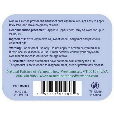 Natural Patches of Vermont, Appetite Control And Support Formula Sweet Fennel, 1 Count