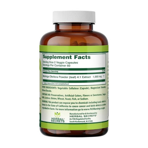 Amazing Nutrition, Herbal Secrets Moringa 4:1 Extract, 500 mg, 120 VegCaps