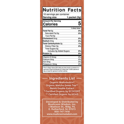Maitake Mushroom Wisdom, Matcha Reishi Extract Sticks, 10 Count