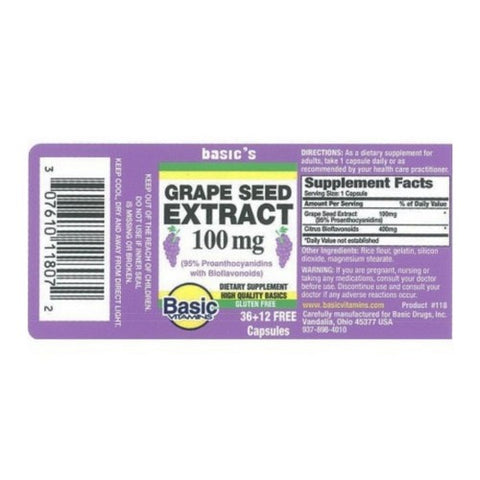 Basic Vitamins, Grape Seed Extract, 100 Mg, 48 Caps