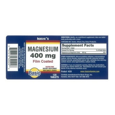 Basic Vitamins, Magnesium Oxide, 400 Mg, 120 Tabs