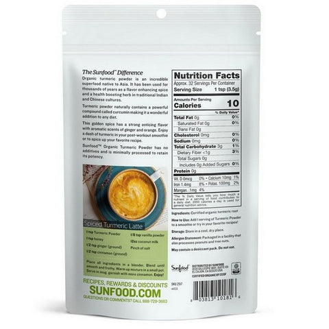 Sunfood Superfoods, Organic Turmeric Powder, 4 Oz