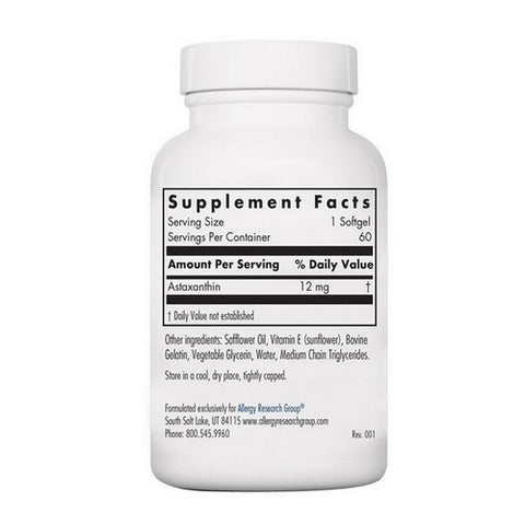 Nutricology/ Allergy Research Group, Astaxanthin AstaZine From Pure Microalgae, 12 Mg, 60 Softgels