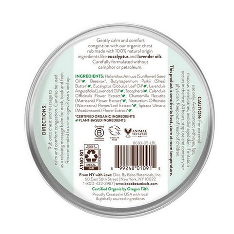 Babo Botanicals, Eucalyptus Remedy Organic Soothing Chest Rub, 2 Oz(Case Of 6)