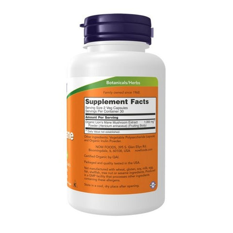 Now Foods, Organic Lions Mane Mushroom, 60 VegCaps