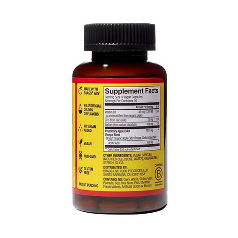 Bragg's Liquid Aminos, Apple Cider Vinegar Supplement, 90 Capsules