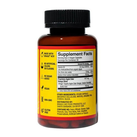 Bragg's Liquid Aminos, Apple Cider Vinegar Supplement, 90 Capsules