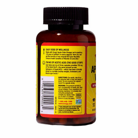 Bragg's Liquid Aminos, Apple Cider Vinegar Supplement, 90 Capsules
