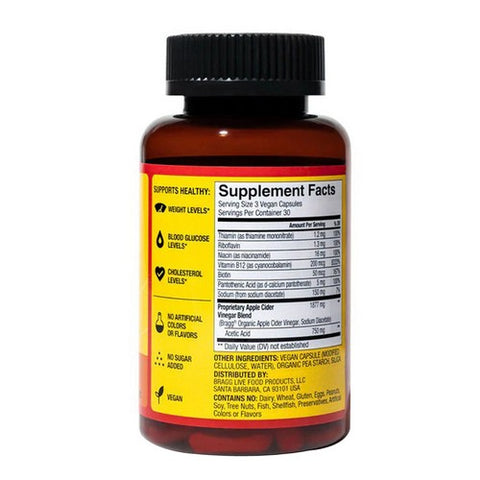 Bragg's Liquid Aminos, True Energy Apple Cider Vinegar Plus 6 B Vitamins, 90 Capsules